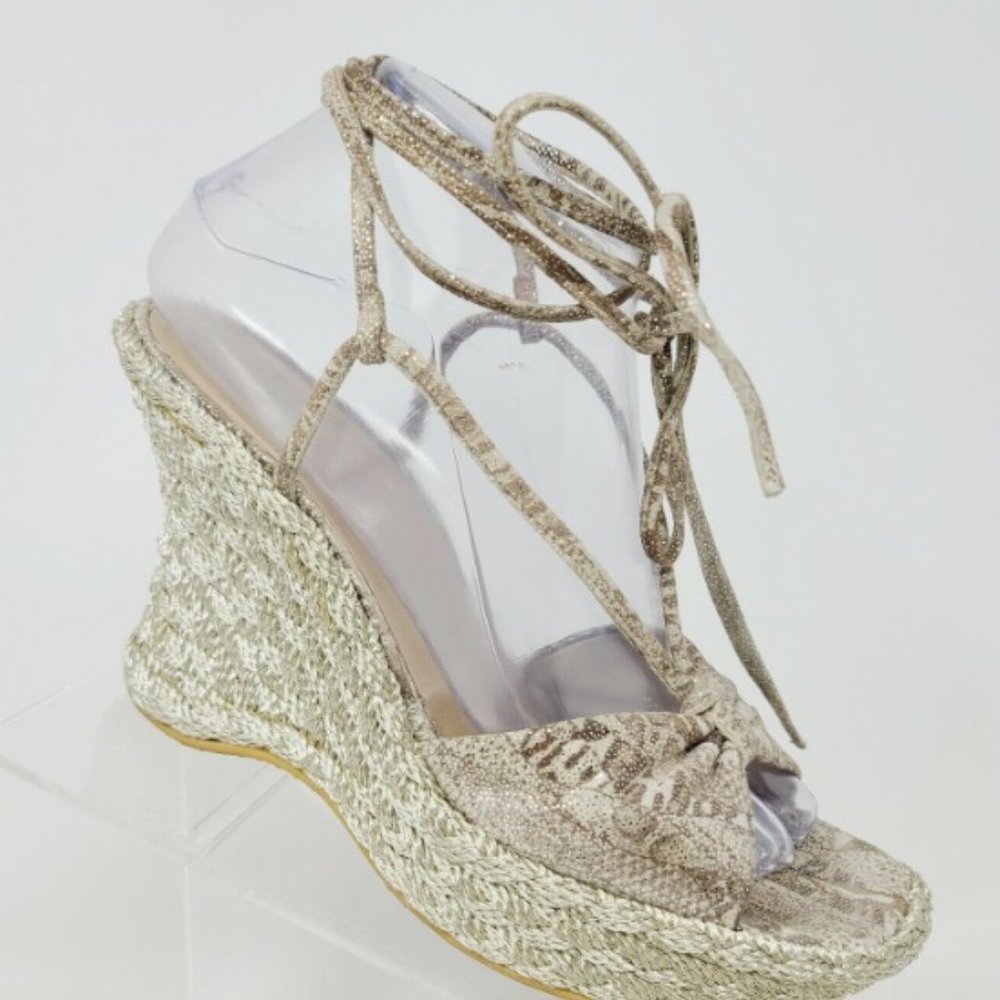 REDUCED! Stuart Weitzman Gold Wedge Lace-up Shoes size 9.5  Barely worn Like NEW
